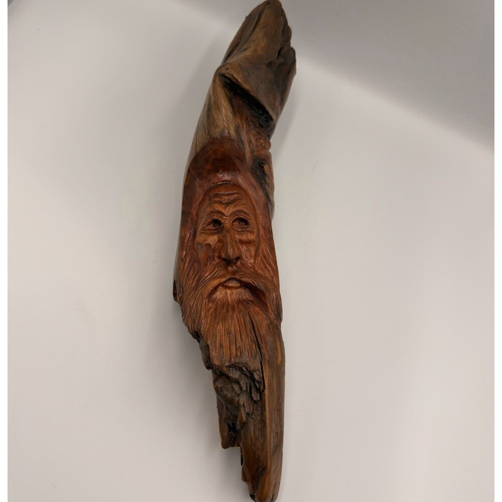 Original Signed Herb Fenwick Wood Spirit Tree Carving Wall Hanging Folk Art 17”